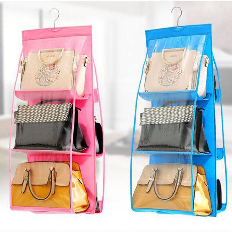 6 Pocket Foldable Hanging Bag 3 Layers Folding Shelf Bag Purse Handbag Organizer Door Sundry Pocket Hanger Storage Closet Hanger
