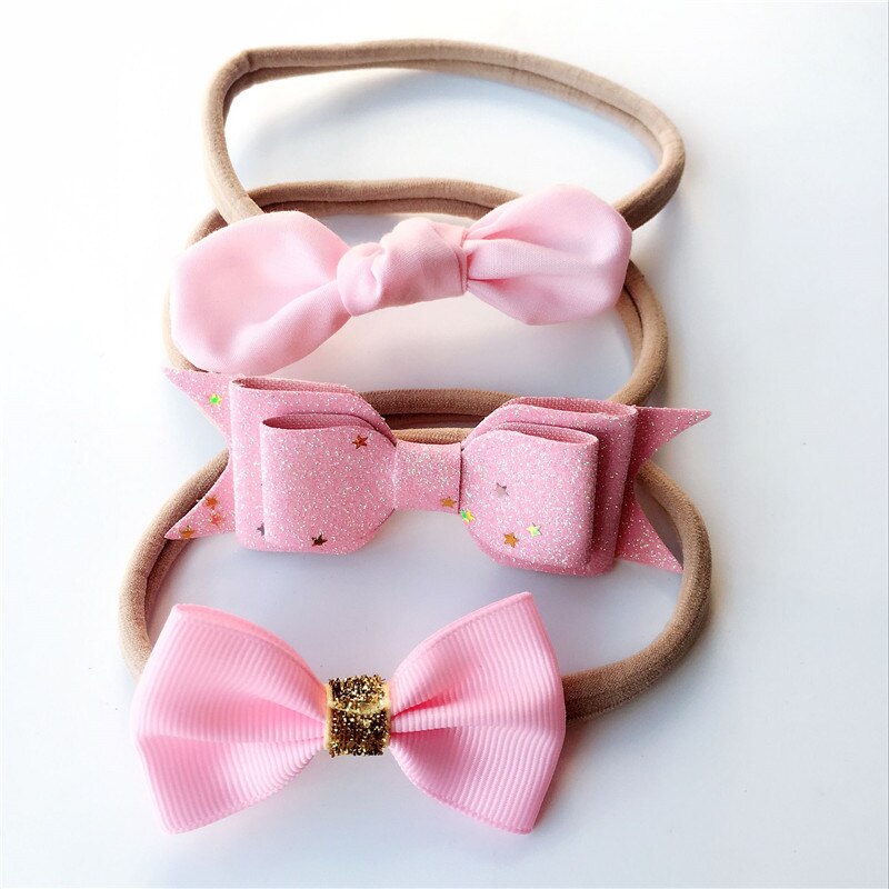 BalleenShiny 3pcs Baby Bowknot Headband Lovely Colorful Flower Cute Nylon Headwear Set Kids Hairband Girl Turban: TB