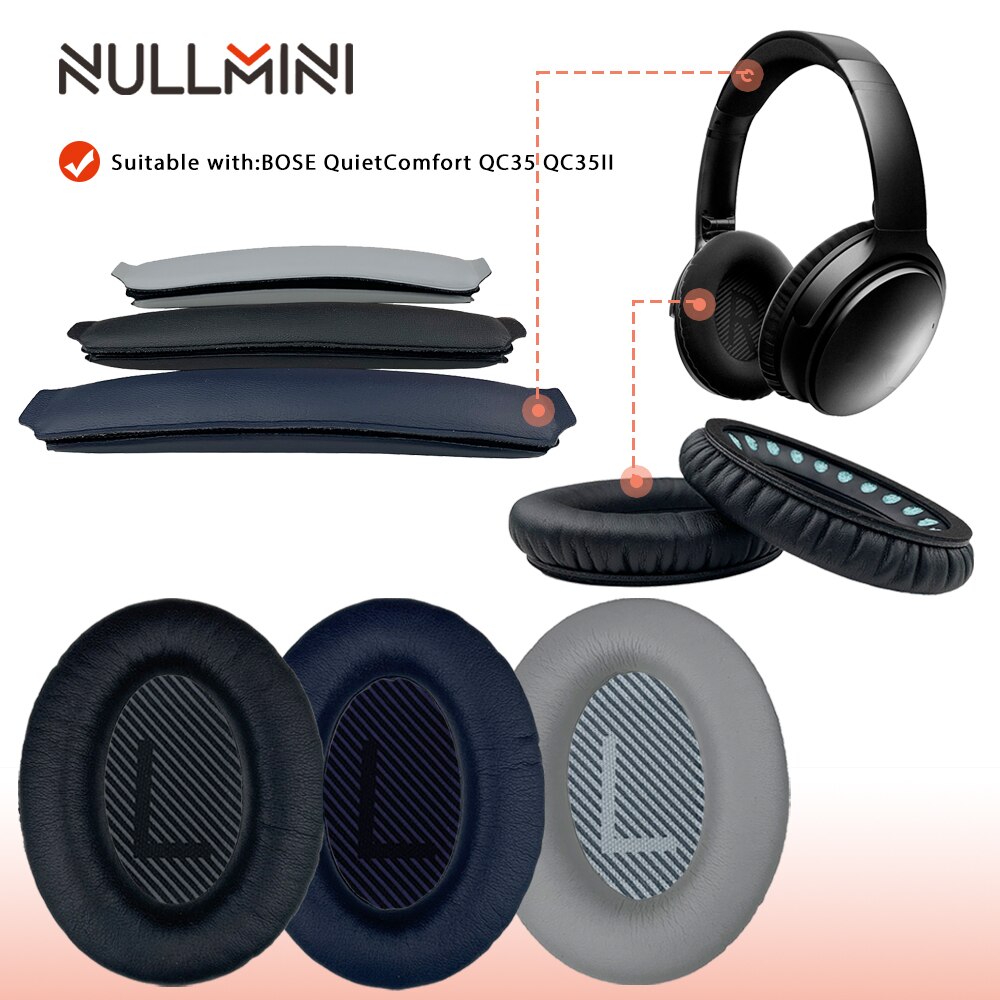 Nullmini vervangende leren oorkussens voor bose quietcomfort  qc35 qc35ii hoofdtelefoon hoofdband oorkap