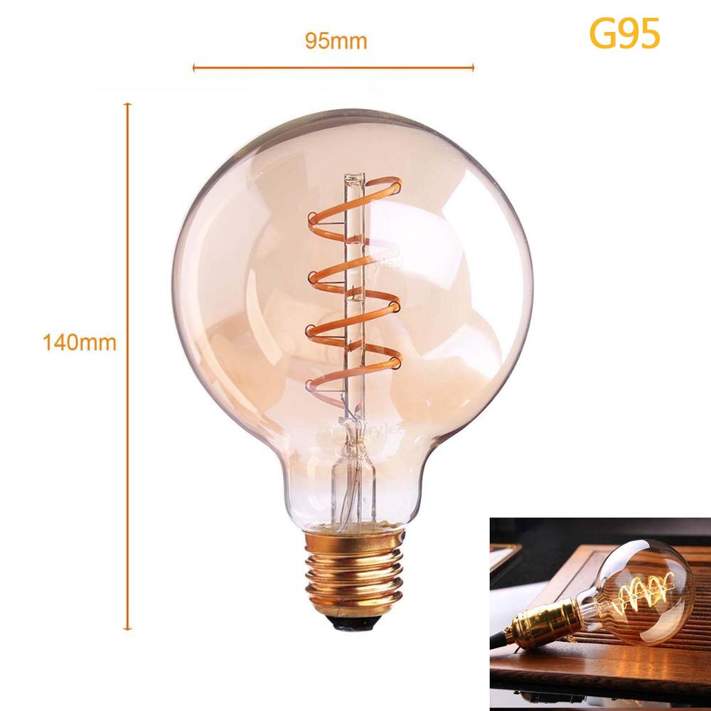 GANRILAND Retro LED Lamp E27 220V Dimmable LED Bulb Filament Light 3W 2200K Diamond Gold Edison Spiral Bulbs G125 G80 led lampen: G95 / 3W E26 110V-130V