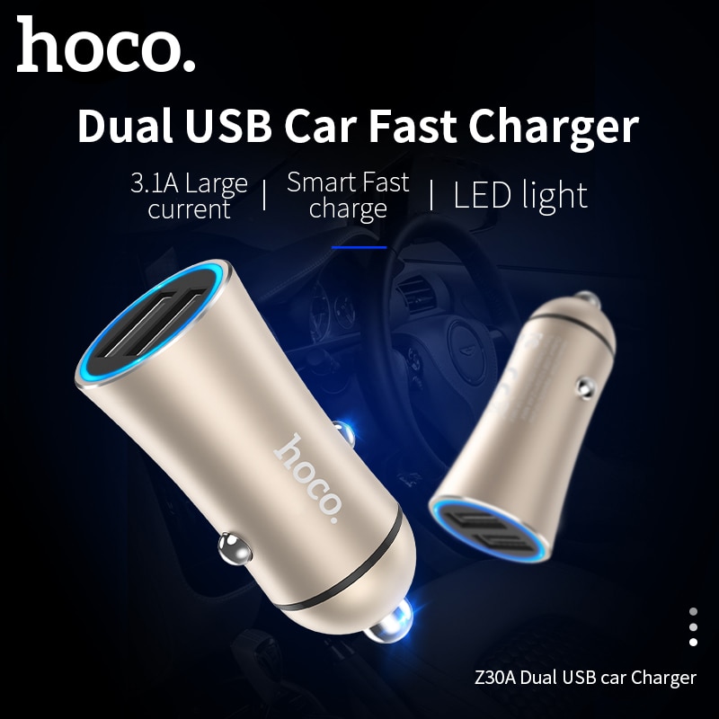 HOCO 5V 3.1A Dual USB Ports Car Charger Adapter with LED light Fast Charge Car-Charger for Samsung iPhone Xiaomi Huawei Camera