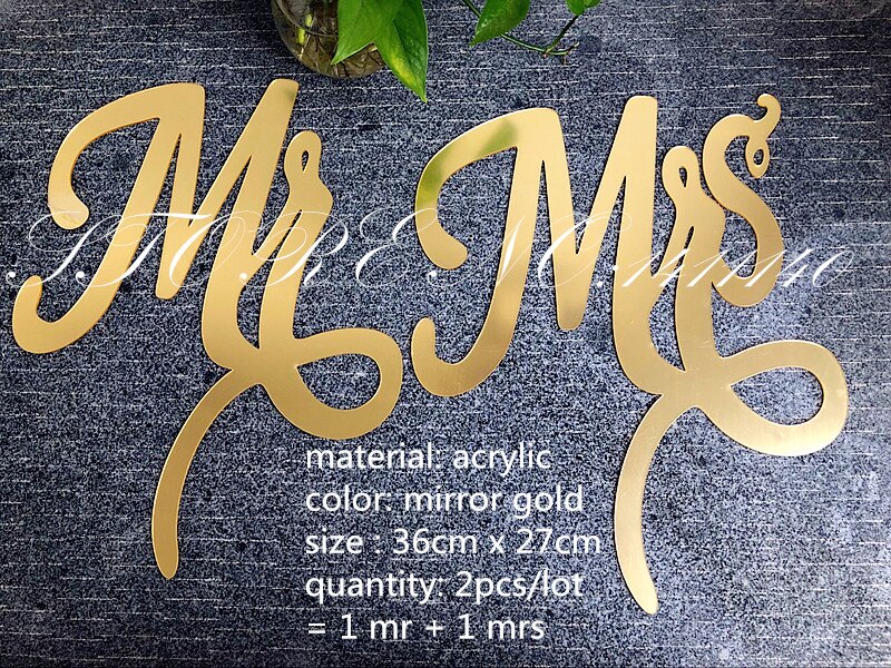 Signes de chaise de mariage, Style géométrique pour mariée et marié, ensemble de panneaux suspendus en acrylique doré miroir Mr &amp; Mrs