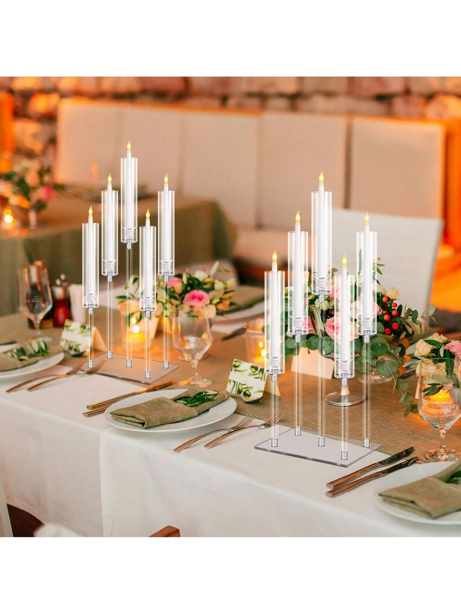 Acrylic Candelabra Centerpieces 5 Arm Clear Candelabra Candle Holder Crystal Taper Candlestick