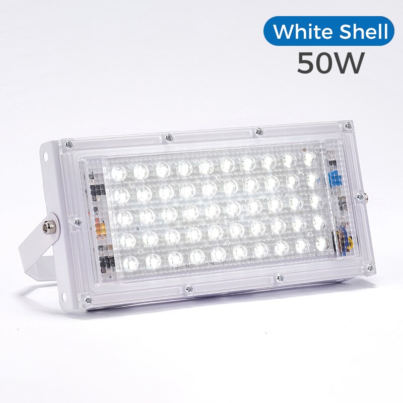 LUCKYLED Led Flood Light 50w Waterproof IP65 Outdoor Led Light 220v Led Refletor Street Lamp Led Spotlight Garden Wall Lamp: White shell 50w / Warm White