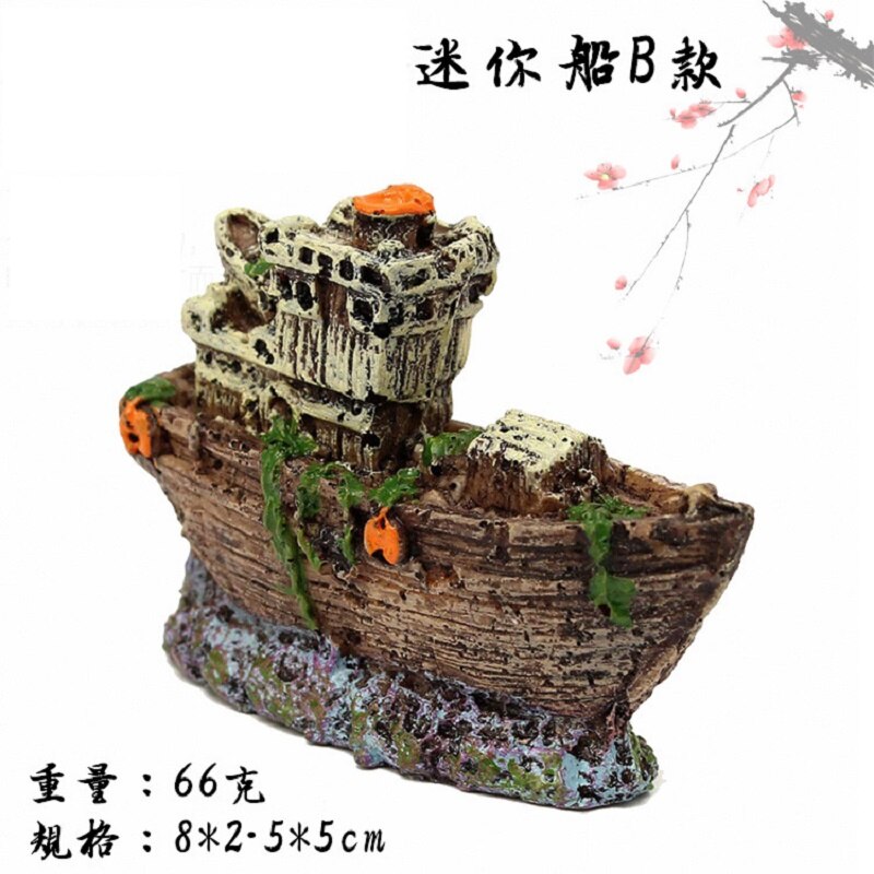 Artificial Plastic Resin Fishing Boat Aquarium Ornament Plastic Decoration Sunken Pirate Ship Theme Aquarium Decoration: B
