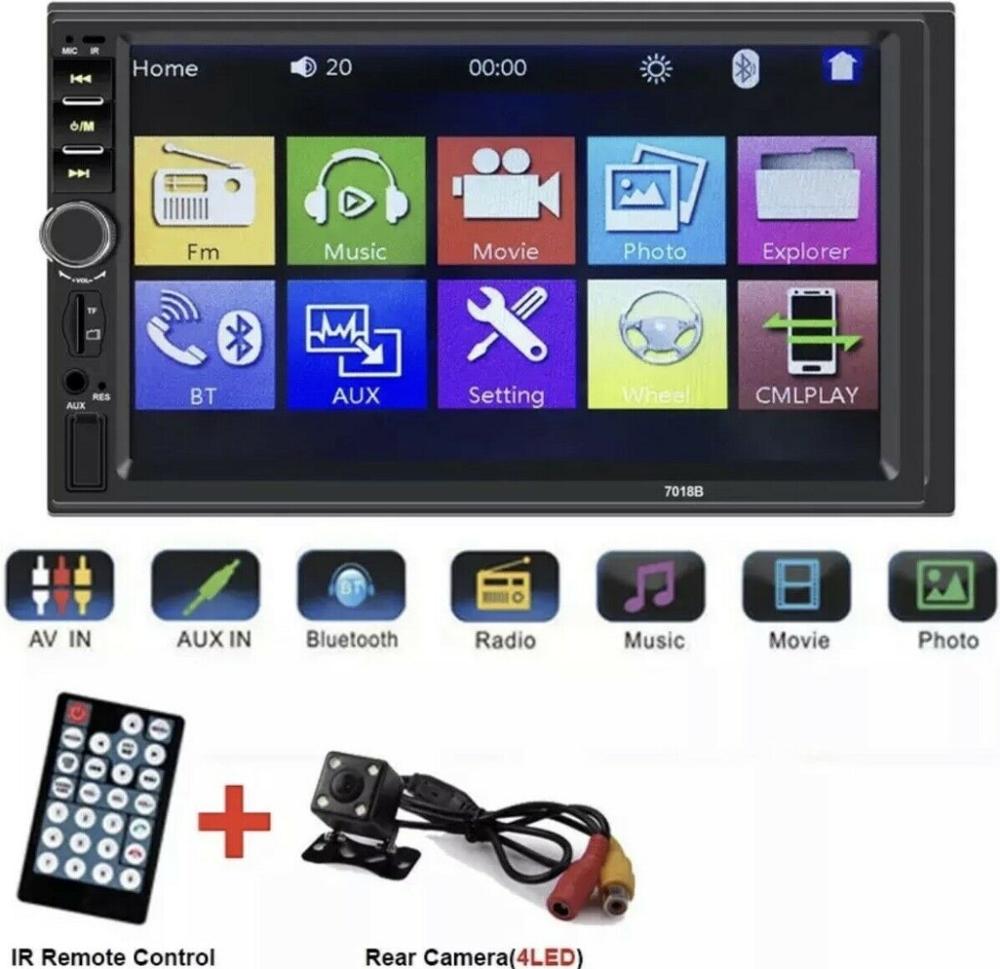 2 Din Auto Radio 7 "HD Car Multimedia Speler 7018B Autoradio Bluetooth MP5 USB Audio Stereo Met Achteruitrijcamera camera Controle