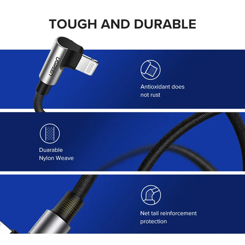 Ugreen for usb a til lightning-kabel mfi-sertifisert 90- graders for apple iphone 14 ipad usb-ladekabel ladedata flettet 1.5m