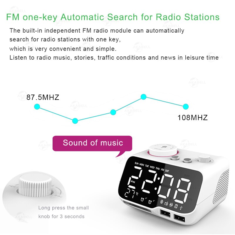 Miclock【actualizado-reloj despertador con cargador USB, despertador Digital LED con Radio FM, Altavoz Bluetooth, temperatura, repetición