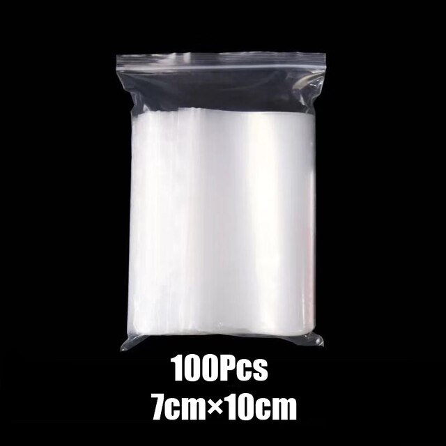 100 stk/pose genanvendelige plastikposer kraftige gennemsigtige smykker lynlås lynlås genlukkelig poly klar emballagepose forskellige størrelser: 7 x 10cm