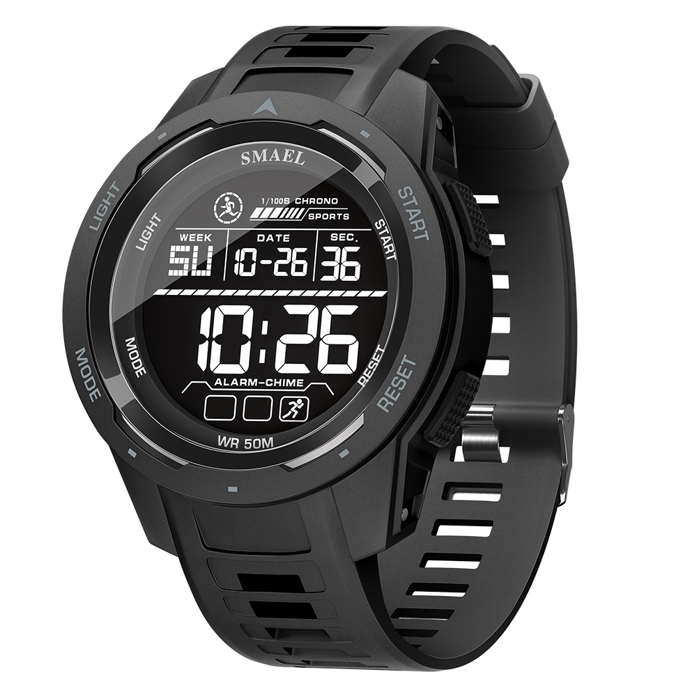 Smael Digitaluhren Sport LED Armbanduhren Herren 50m wasserdichte Uhr Digital hell Stoppuhr Uhr für Herren: Schwarz