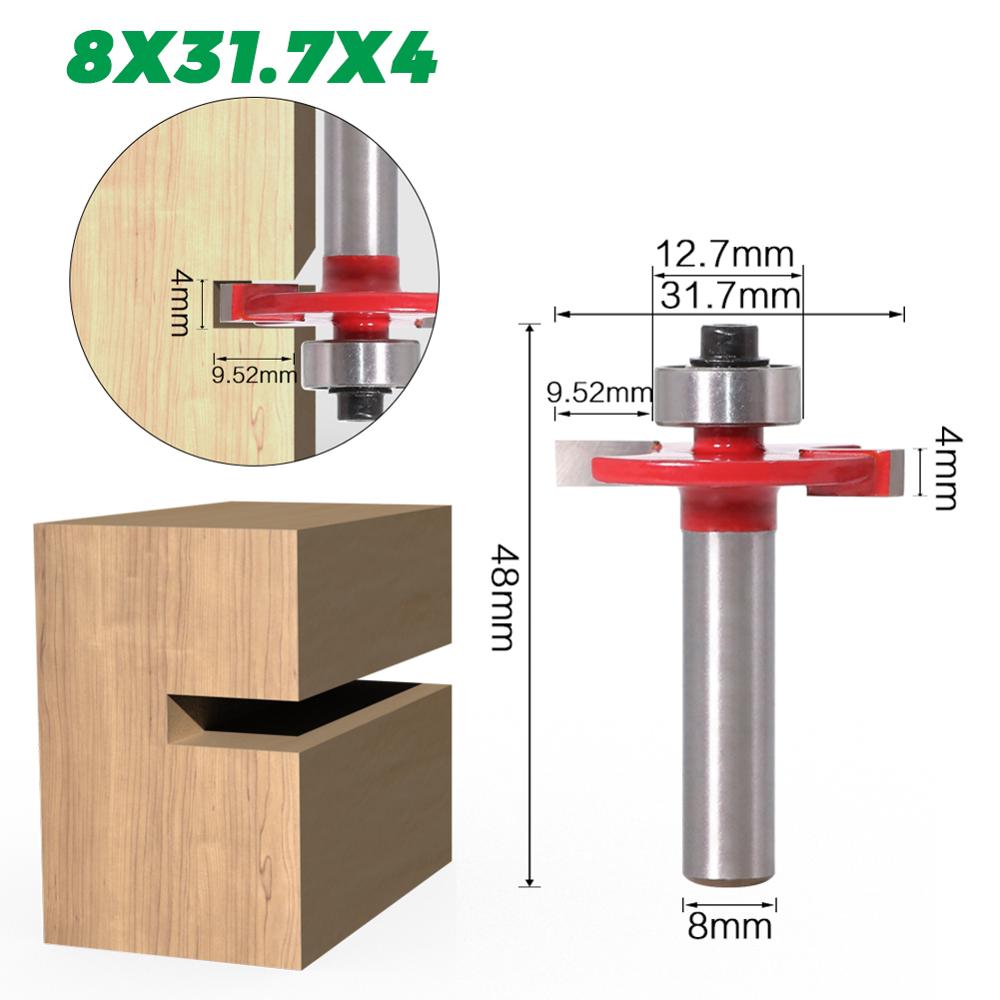 Fresa de madera de rodamientos tipo T de mango de 8mm, broca de conejo de grado Industrial, herramienta de carpintería, brocas de enrutador para madera, 1 ud.: 8X31.7X4