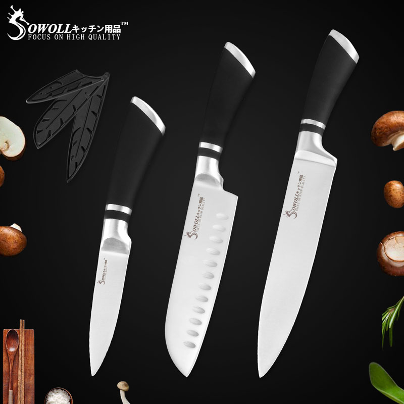 Sowoll 6 stk køkkenknive sæt godt økonomisk rustfrit stål knivsæt kokkebrød udskæring santoku brugsfrugtkniv: 3 stk knivsæt b