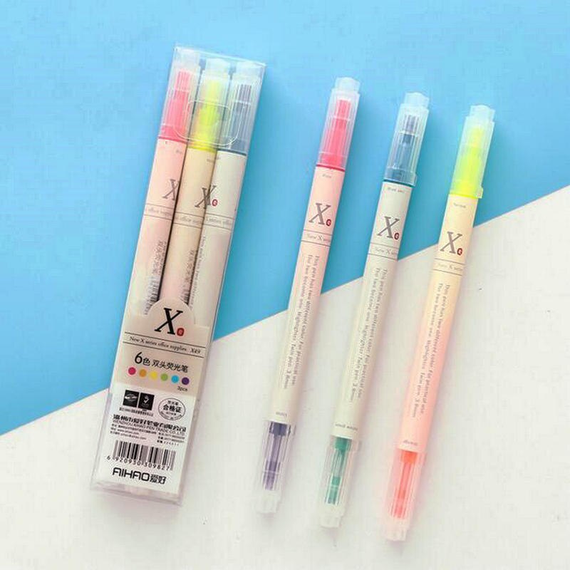 3 stks/set tweekoppige Fluorescerende Pen Snoep Kleur Sleutel Markeerstift Student Kantoorbenodigdheden Pen kinderen