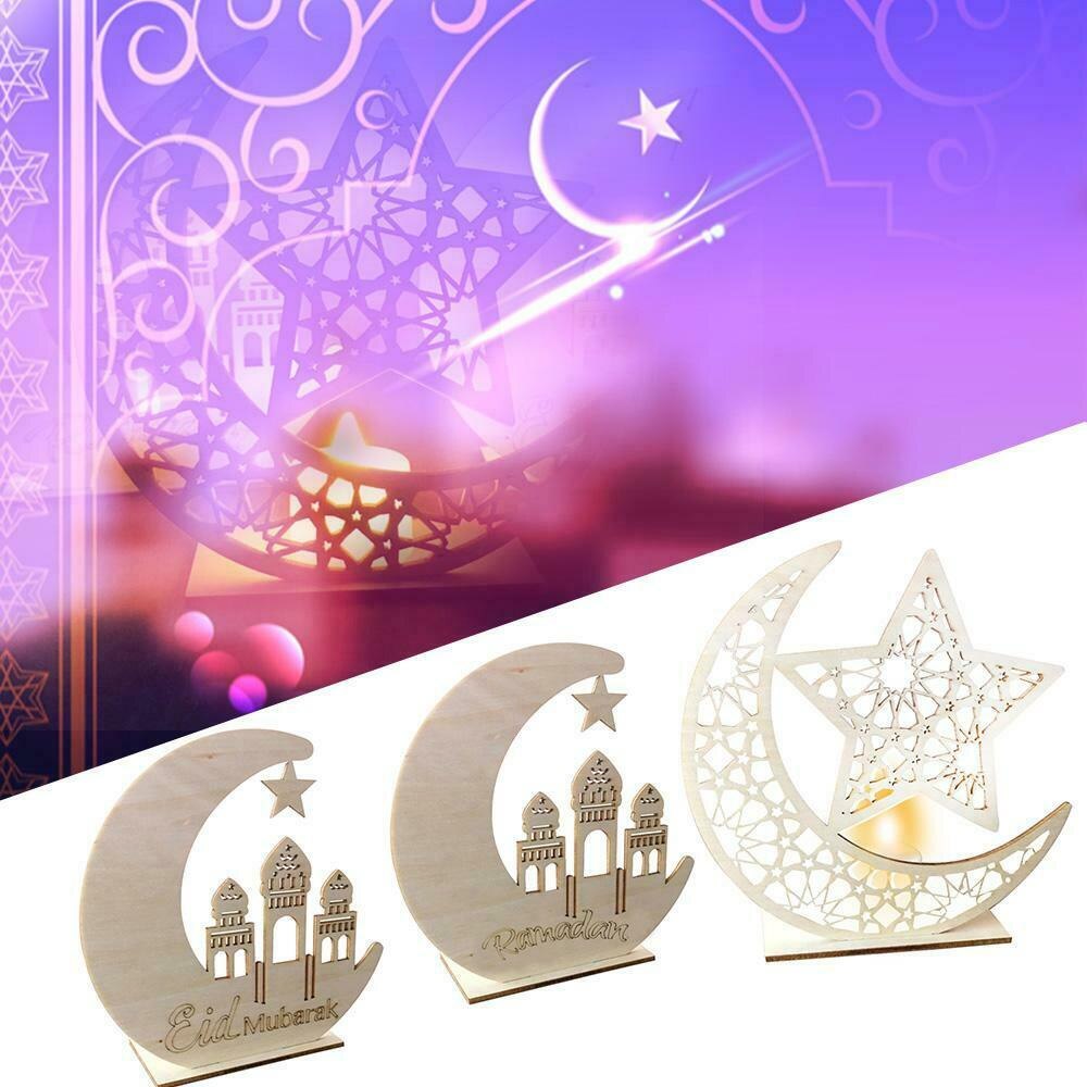 Led stearinlys lampe træ måne stjerne lys borddekoration eid mubarak belysning ramadan lys