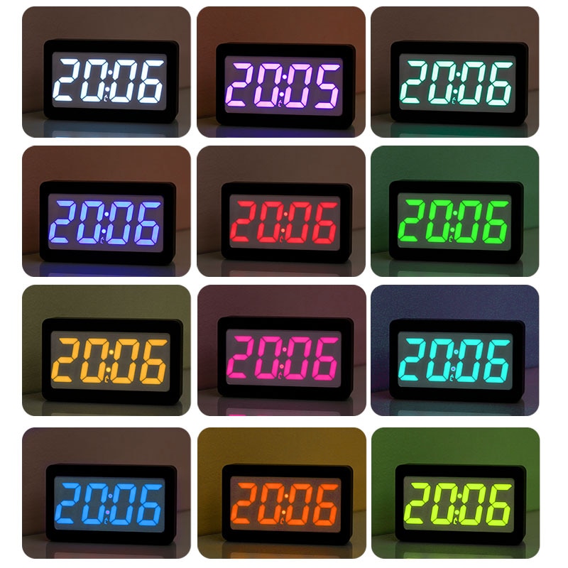 Digital Alarm Clock Color Changing Sounds Control Temperature Date Display LED Alarm Clock Brightness Adjustable table Clock