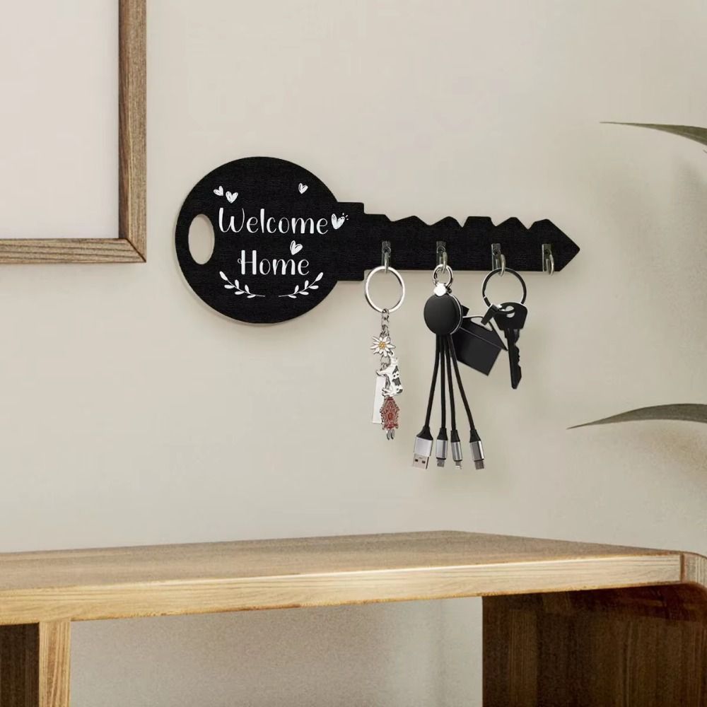 Creatieve sleutel houten frame wandgemonteerd gesimuleerd hangend opbergrek moderne buxus muur opberghaak ingang