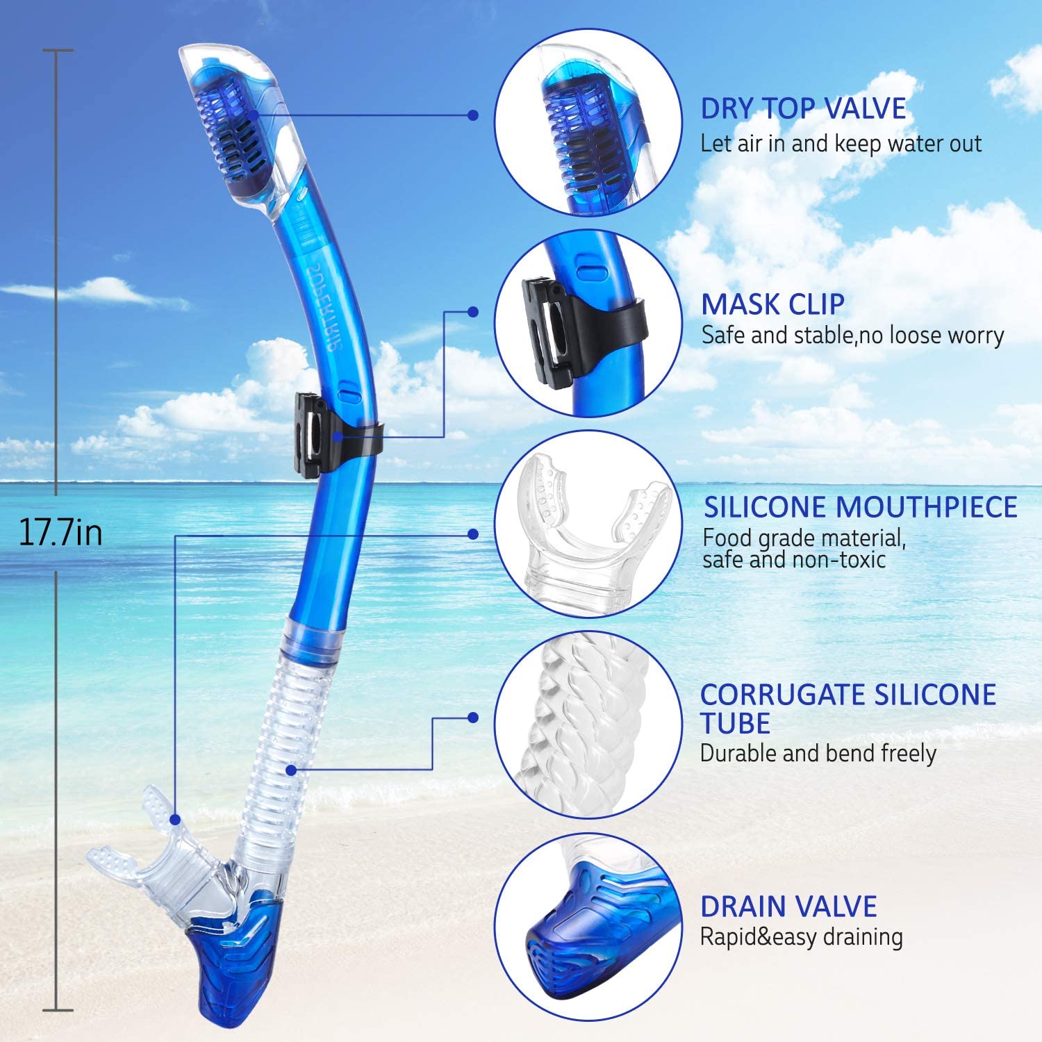 Tuba sec pour adultes, plongée sous-marine avec protection contre les éclaboussures et Valve supérieure, apnée libre, natation pour adultes et jeunes