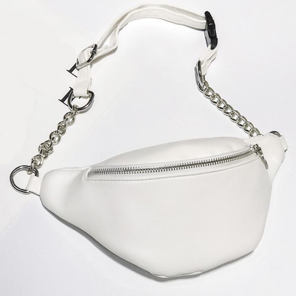 Vrouwen Pu Taille Tas Keten Fanny Pack Reizen Riem Portemonnee Schoudertassen Tote High Street Taille Packs: WHITE