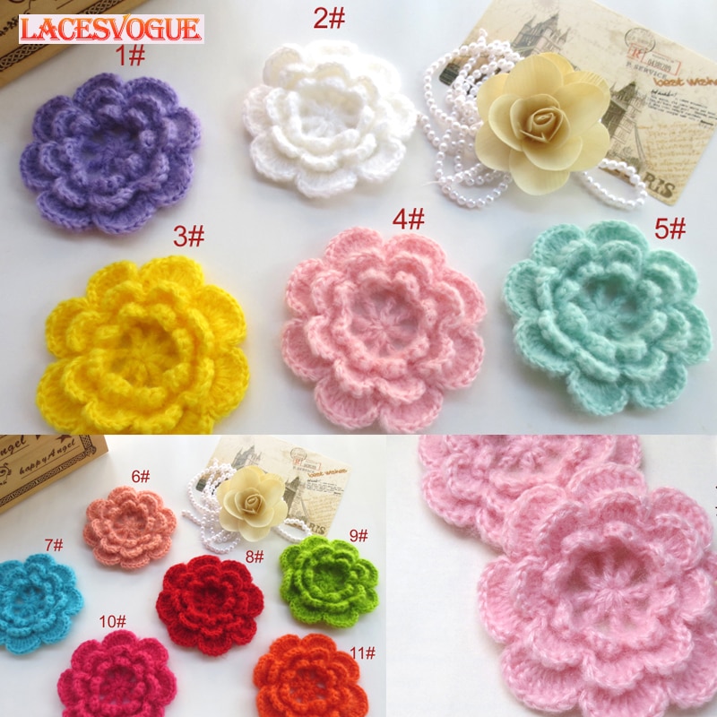 15 teile/los Handgemachte Wolle Garn Häkeln Gestrickte Blume Applikationen Patchwork DIY Hand näHenne zubehör Tuch Einfügen 482