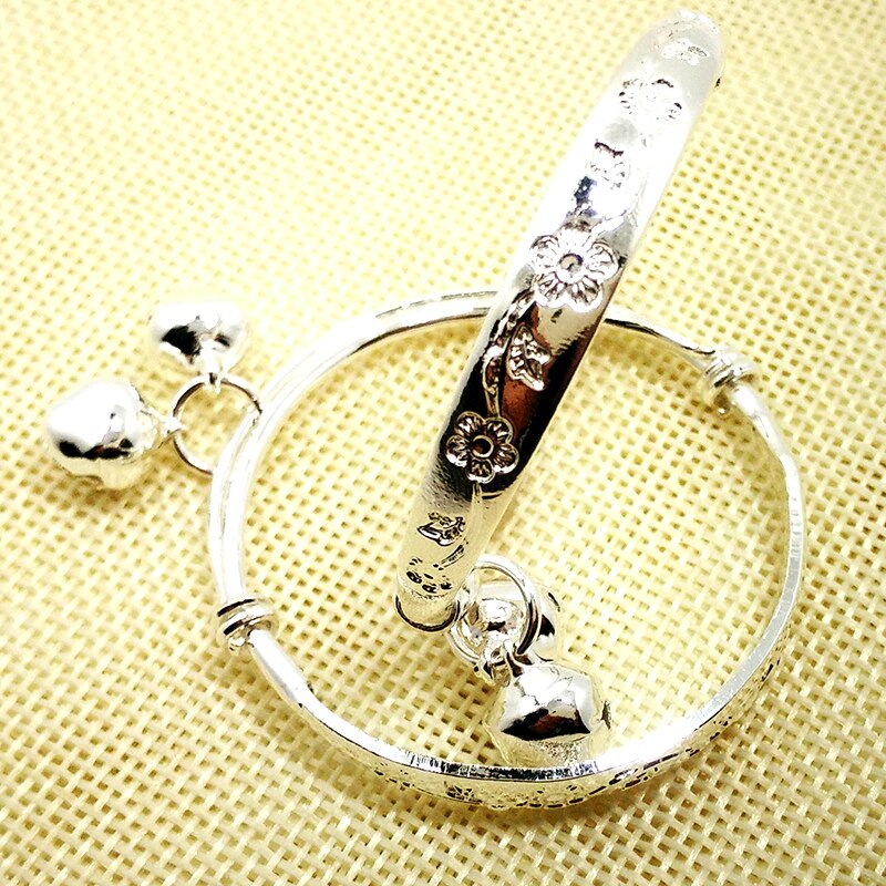 Accessori di gioielli di moda 2 pezzi bambino campana regolabile bracciale fiore piatto placcato argento ragazzo bambino ragazze bracciale regalo di compleanno