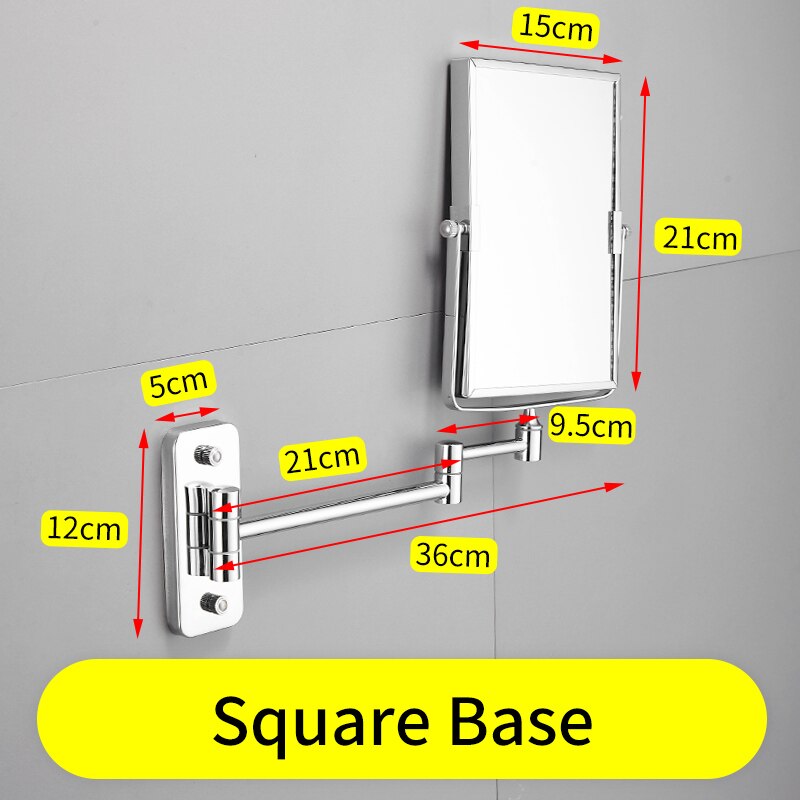 Bathroom Mirror Stainless Steel Square Floding Make Up Mirrors 3x Magnifying Dual Arm Extend 2-Face Cosmetic Mirror Wall Mounted: C-Square Base