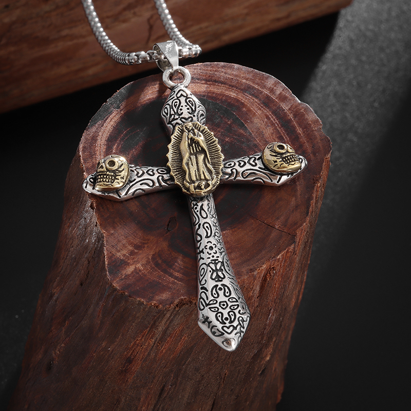 Gold Color Crucifix Image Men\\'s Pendant Christ Miami Cuban Religious Necklace for Daily Wear Jewelry Accessories: MULTI