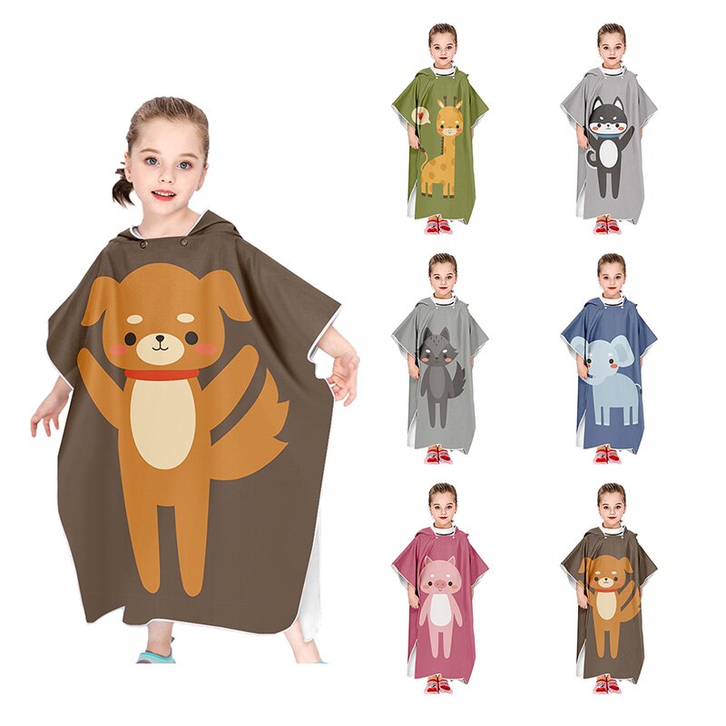 Cartoon Gedrukt Microfiber Surf Wetsuit Veranderende Met Kap Handdoek Poncho Robe Hooded Licht Gewicht Kids Strand Zwemmen Gewaad Handdoek