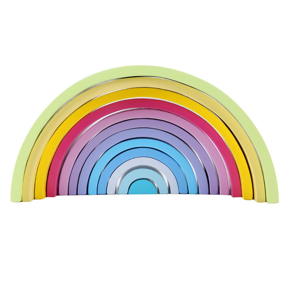 12 Puzzles Wooden Rainbow Tunnel Stacker Nesting Sculpture Building Kids Toy: Macaron