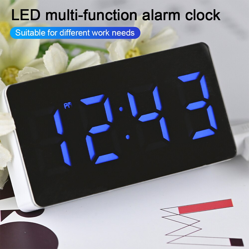 LED Multifunctional Mirror Clock Digital Alarm Snooze Display Time Night LCD Light Table Desktop USB 5v/No Battery Home Decor