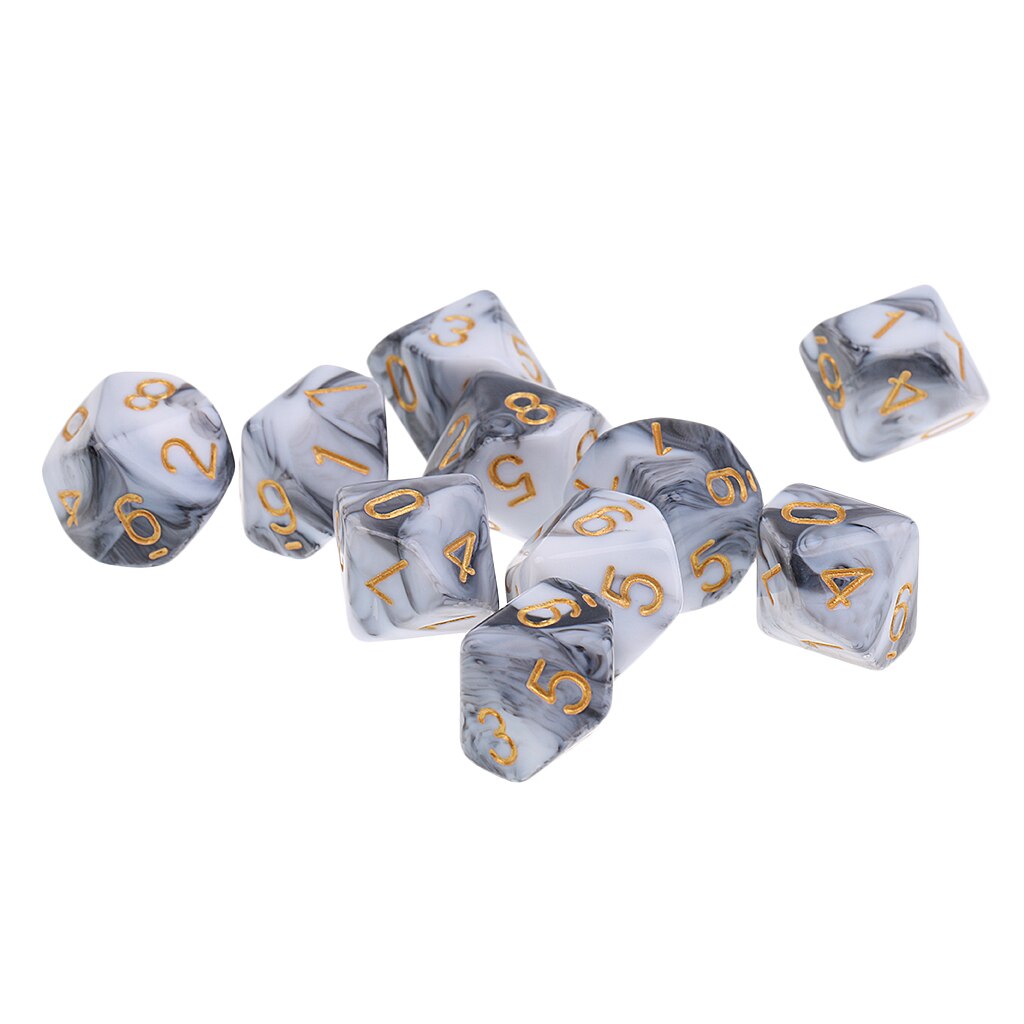 10pcs 10 Sided Dice D10 Polyhedral Dice for Education or school supplies: White Gray