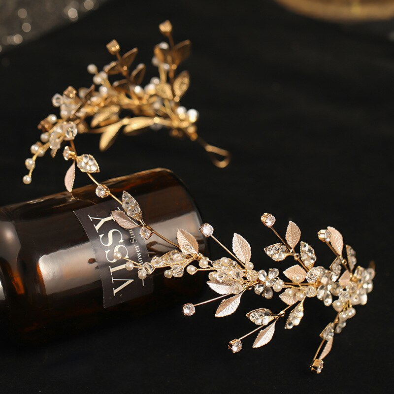 Koreanisch Stirnbänder für Frauen, Blume, Blatt Kristall Haar Perlen Ohrringe Schmuck-setzt für Braut Noiva Hochzeit FORSEVEN