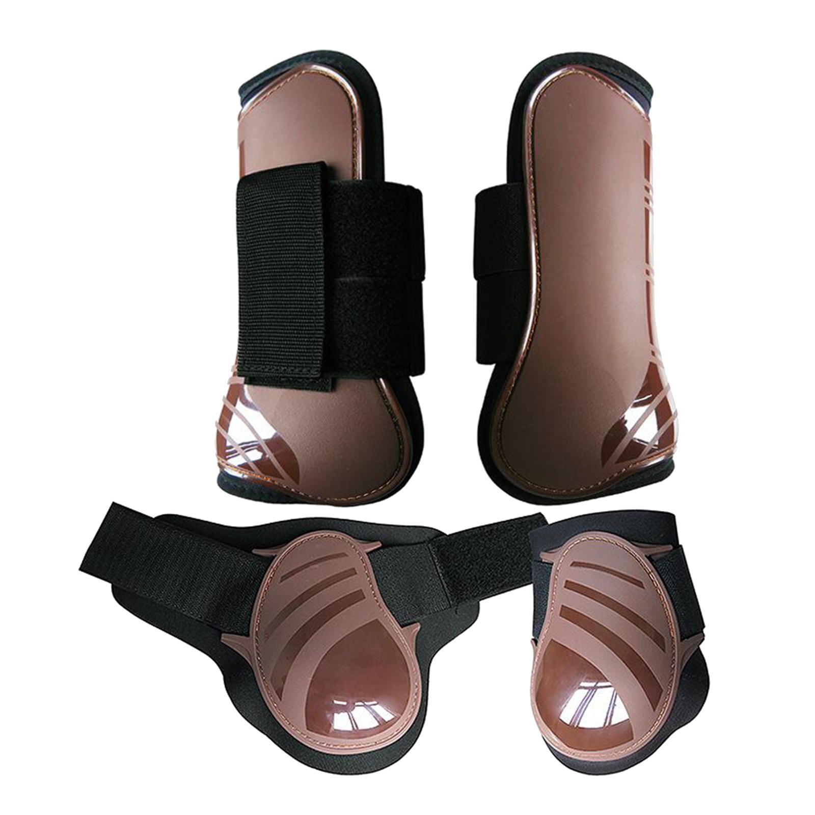 Horse Leg Protection Boots Wrapping Set of 4, Front Fetlock and Tendon Boots for: Brown L