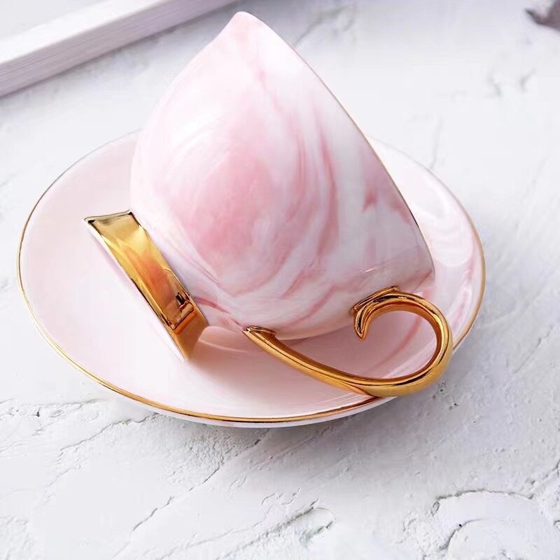 European luxury coffee cup and saucer set gold afternoon tea cup coffee cup milk cup home office marble ceramic cup
