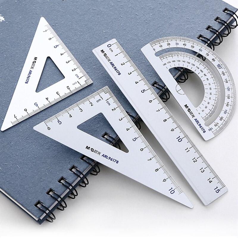 M&G 4pcs set aluminum ruler set metal geometry math drawing compass stationery ruler protractor multi-function stationery