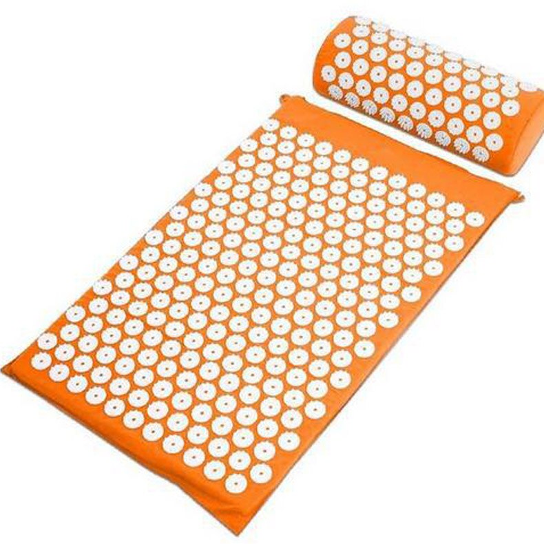 Massage mat Cushion Shakti Mat Acupressure Relieve Back Body Pain Spike Mat Acupuncture Massage Yoga Mat with Pillow 68*42cm: Orange