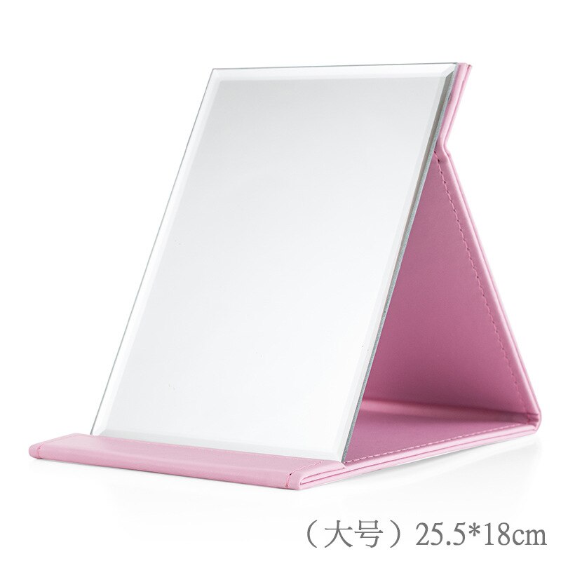 HD Soild Rectangle Desktop Makeup Mirror Removable Portable Folding PU Simple Cosmetic Mirror Vanity Mirror Make Up Tool: pink / large