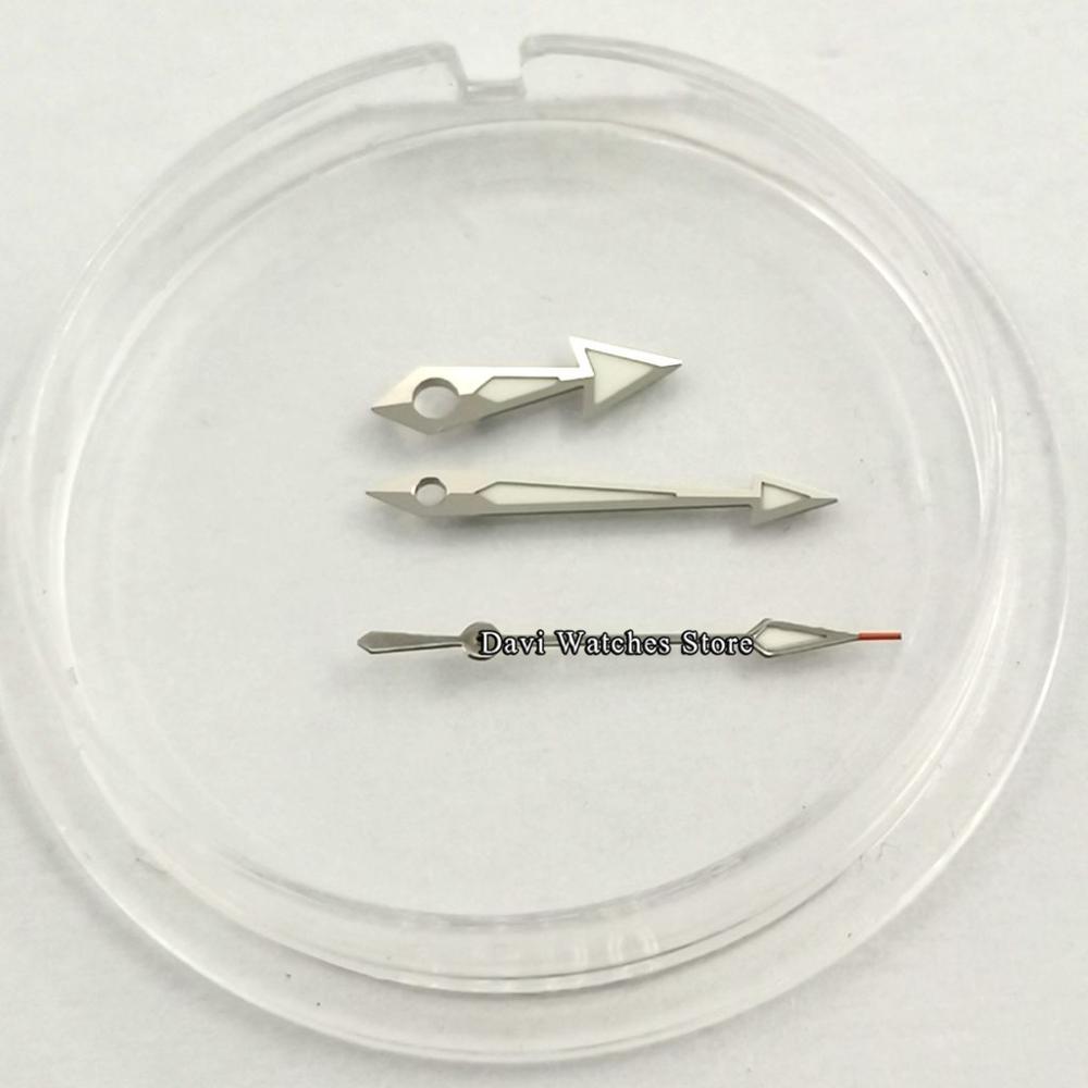 Silver Orange/Red GMT Watch Hands Green luminous for Miyota 8205 8215 821A, Mingzhu DG 2813 3804 movement