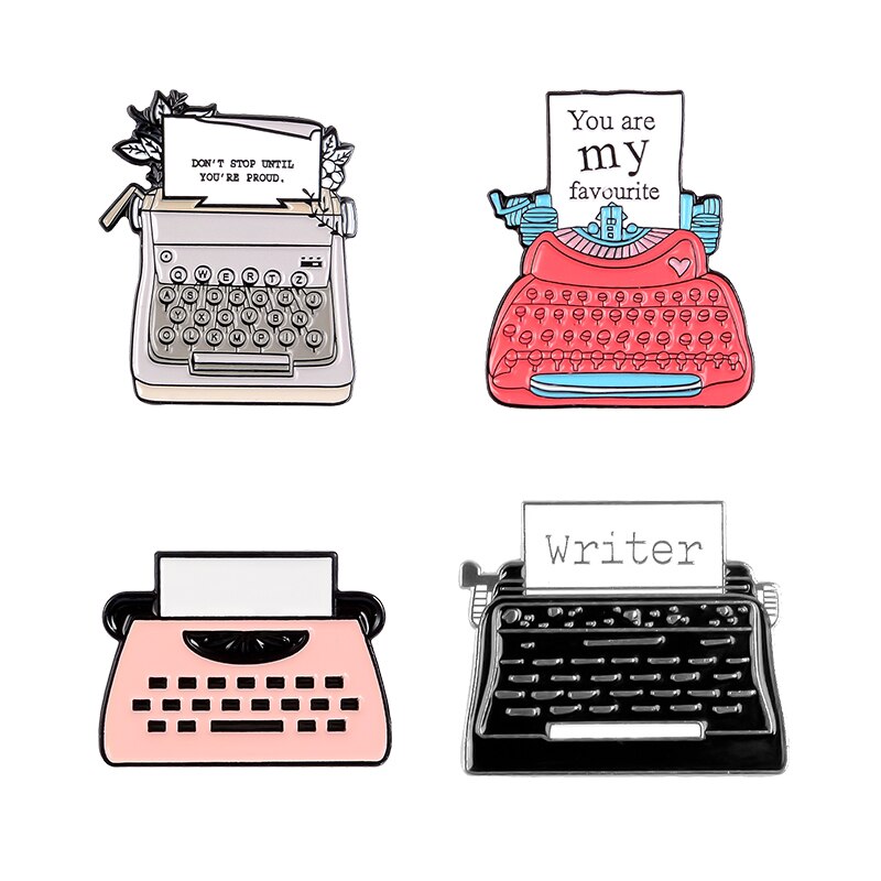 Schrijfmachine Emaille Pins Vintage Rood Zwart Metalen Badges Broches Jassen Overhemd Zak Revers Pin Accessoires Sieraden Voor Schrijver: set 1
