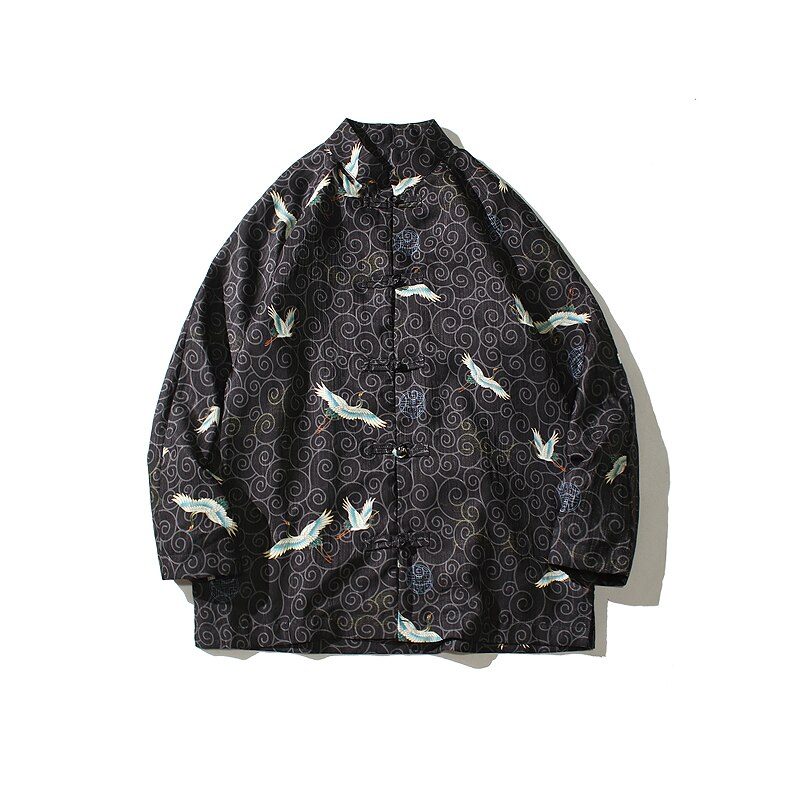 Kiinalaistyyliset vaatteet tang puku nosturi print hanfu miesten vaatteet retro takki etninen zen vaatteet antiikin tyyliin topit