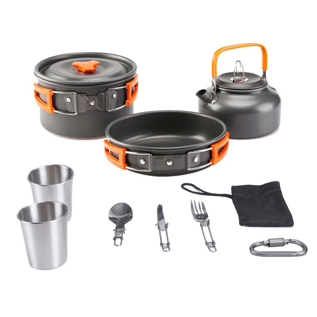 Camping Cookware Set Outdoor Aluminum Cooking Set Water Kettle Pan Pot Travelling Hiking Picnic Tableware Equipment: As the picture06
