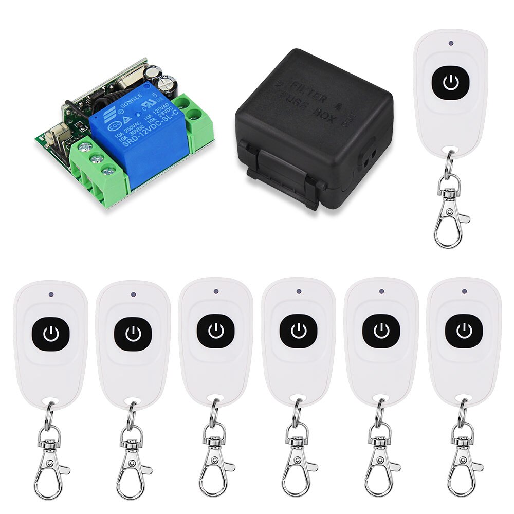 315 / 433 Mhz RF Transmitter Remote Controls Wireless Remote Control Switch DC12V 1CH Relay Receiver Module for Access Control: 7 White Remote