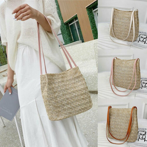 Sommer dame bohemian vevd veske skulder strandveske casual tote halm flett