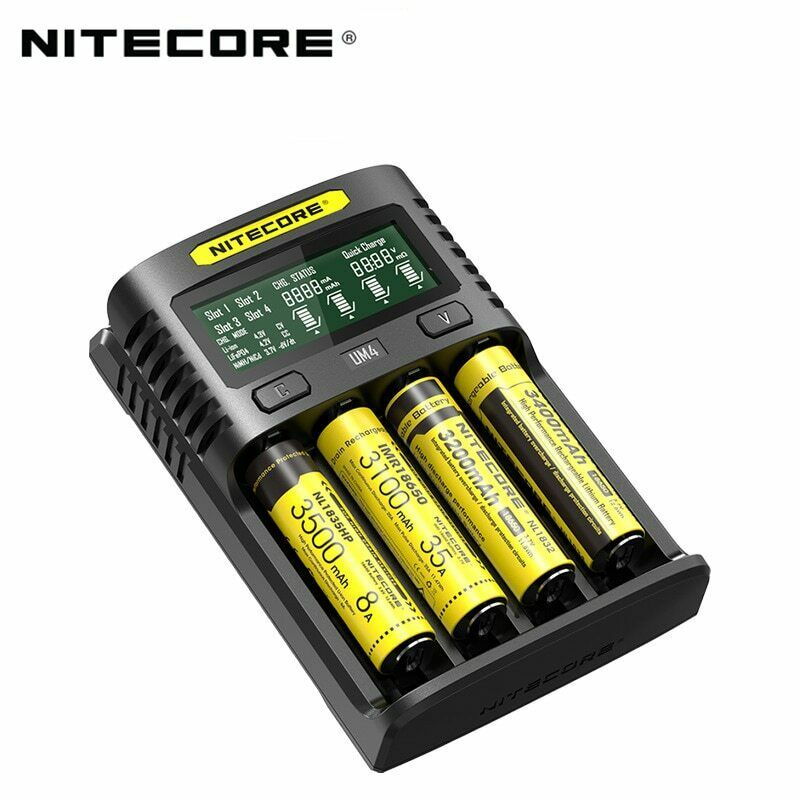 NITECORE UMS2 UMS4 UM2 UM4 SC4 inteligente QC cargador para 18650, 16340, 21700, 20700, 22650, 26500, 18350 aa aaa cargador de batería