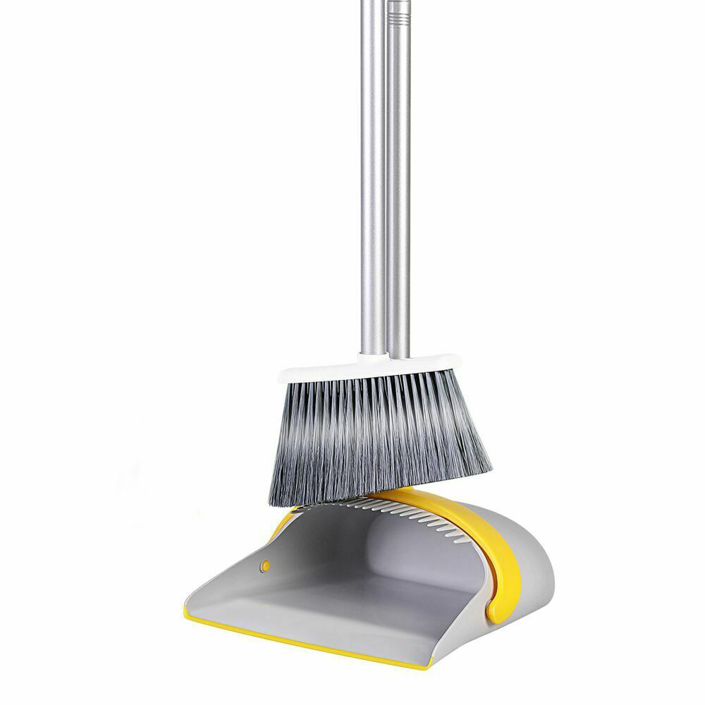 Broom and Dustpan Set Broom with Dust Pan with Long Handle Combo Set for Office and Home Standing Upright Sweep Use: YELLOW