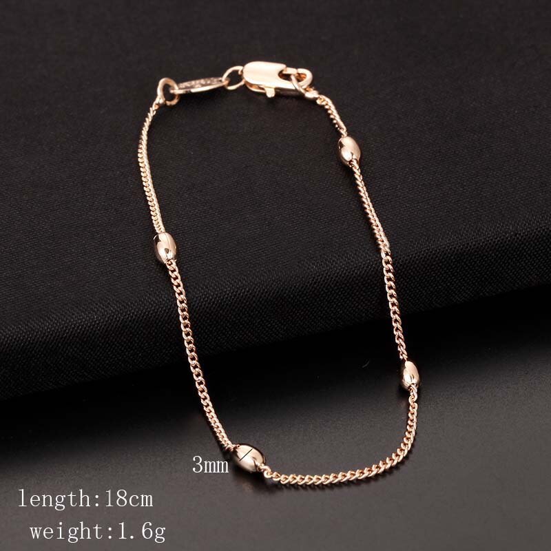 Fj Mannen Vrouwen 585 Rose Goud Kleur Wave Curb Smart Armband Link Bead Chain Sieraden: RB0002