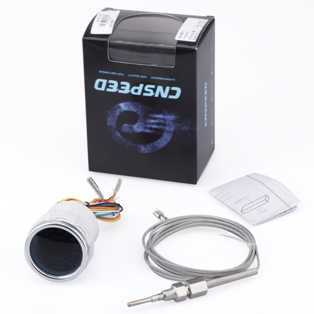 52mm ext EGT auto exhaust thermometer with sensor, smoke lens, automotive exhaust gas temperature sensor, white LED