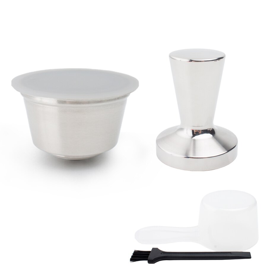 Cápsulas de café reutilizáveis para dolce gusto, cápsula de metal reutilizável com filtro: 1 pod 1 steel tamper