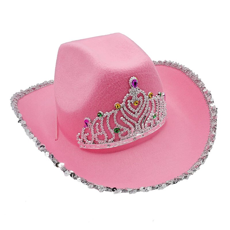 Western Style Tiara Pink Cowgirl Hat For Women Girl Tiara Cowgirl Hat Cowboy Cap Adult Funny Costume Party Hat