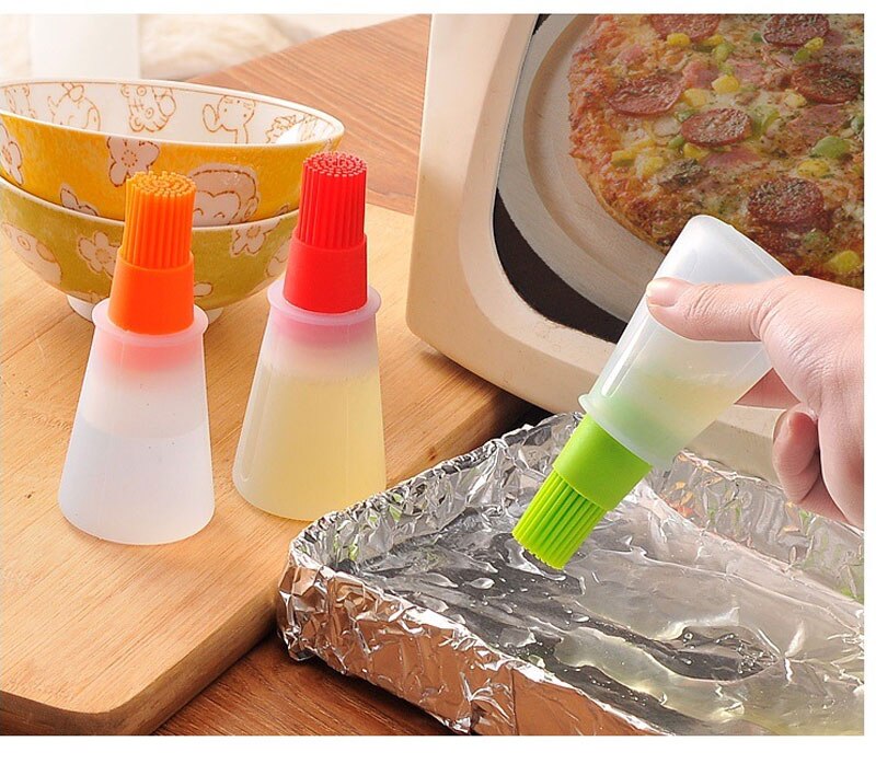 1 unidad de pincel de silicona para aceite líquido para barbacoa, brocha para pasteles, mantequilla y pan de silicona, botella con brocha aplicadora de aceite, cocina para hornear también