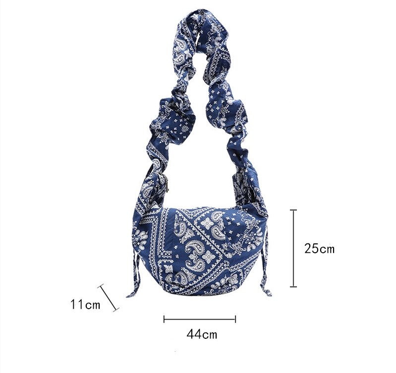 Fabric Paisley Pattern Printing Hobo Bag Female Teenager Youth Bohemian Boho Gypsy Hippie Pleated Belt Cute Sling Messenger Bag